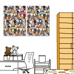 【24mama 掛畫】二聯式 手繪風 塗鴉 卡通 貓咪 貓奴 彩色 繽紛 喵 無框畫-30x40cm(喵喵遊行)