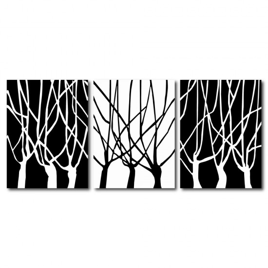 【123點點貼】三聯式 直幅 壁貼 牆貼 小資DIY 家居輕改造 黑白 樹木 簡約 印象派 咖啡廳 書房 家居裝飾-黑白分道30x40cm