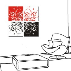【123點點貼】四聯式 方型 小資DIY 壁貼 壁紙 家飾 鮮明 對比 鮮豔 設計感 工作室 掛鐘 壁畫 裝飾-強烈主義-30x30cm