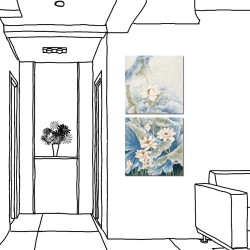 【123點點貼】二聯式 方型 壁貼 牆貼 小資家居改造 荷花 藍色 幽靜 家居裝飾 餐廳 簡約 脫俗-高清自潔-30x30cm