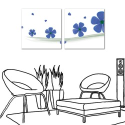 【123點點貼】二聯式 方型 藍色 壁貼 牆貼 小資家居改造 花卉 民宿 客廳 壁畫 掛飾 輕改造 家居-藍心梅-30x30cm