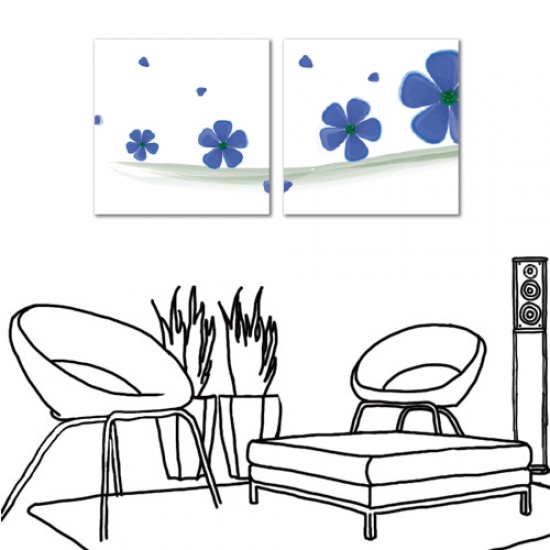 【123點點貼】二聯式 方型 藍色 壁貼 牆貼 小資家居改造 花卉 民宿 客廳 壁畫 掛飾 輕改造 家居-藍心梅-30x30cm
