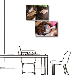 【123點點貼】二聯式 橫幅 小資新改造 壁貼 壁紙咖啡 食品 水 餐廳 咖啡廳 廚房 裝飾 輕改造 無框畫-咖啡豆60x40cm