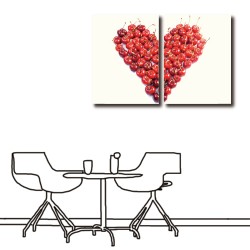 【123點點貼】二聯式 直式 壁貼 牆貼 家飾品 DIY 水果 櫻桃 紅色 愛心 無框畫 辦公室 裝飾 -櫻桃心30x40cm