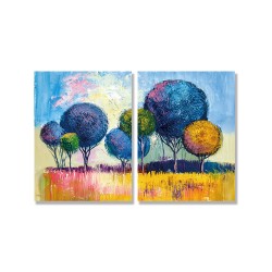 24mama掛畫 二聯式 手繪 印象派 五顏六色 美麗植物 森林 室外景觀 夏天 無框畫 30x40cm-色彩樹木