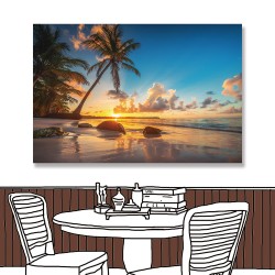 24mama掛畫 單聯式 海灘 日落 椰子樹 無框畫 60x40cm-熱帶海灘