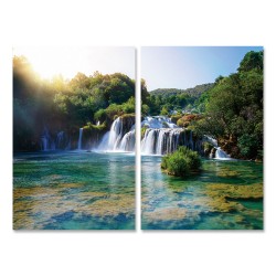 24mama掛畫 二聯式 全景 風景 河 國家公園 克羅地亞 山 森林 無框畫 40x60cm-克爾卡瀑布