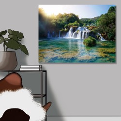 24mama掛畫 單聯式 全景 風景 河 國家公園 克羅地亞 山 森林 無框畫 40x30cm-克爾卡瀑布