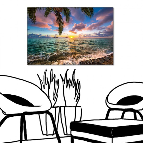 24mama掛畫 單聯式 海邊 夏威夷 椰子樹 無框畫 60x40cm-海邊渡假