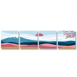 24mama掛畫 多聯式 山 樹 日本 橫幅 雲 太陽 現代風格 無框畫 30x30cm-富士山與櫻花樹