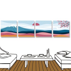 24mama掛畫 多聯式 山 樹 日本 橫幅 雲 太陽 現代風格 無框畫 30x30cm-富士山與櫻花樹
