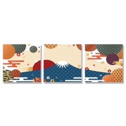 24mama掛畫 三聯式 日本 雲彩 現代風格 無框畫 30x30cm-華麗富士山