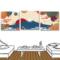 【123點點貼】壁貼 牆貼 居家裝飾 三聯式 30x30cm-華麗富士山
