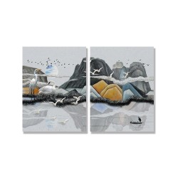 24mama掛畫 二聯式 景觀 抽象 插圖 滿月 雲 動物 船 倒影 湖 無框畫 30x40cm-抽象丘陵
