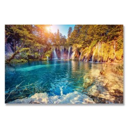 24mama掛畫 單聯式 歐洲 山 湖 瀑布 美麗風景 森林 光芒 無框畫 60x40cm-克羅地亞公園