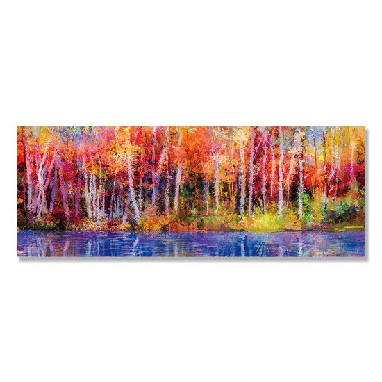 24mama掛畫 單聯式 抽象 藝術 秋天自然 森林 湖 草地 樹木 風景 無框畫 80x30cm-白楊木樹