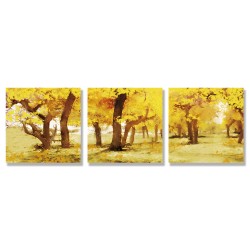 24mama掛畫 三聯式 秋天 豐富多彩 藝術插圖 樹 風景 無框畫 30x30cm-溫暖的森林
