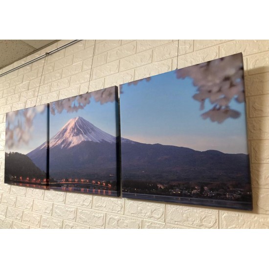 24mama掛畫 三聯式 客製化無框畫 尺寸圖像都可客製 無框畫 50x50cm-富士山倒影