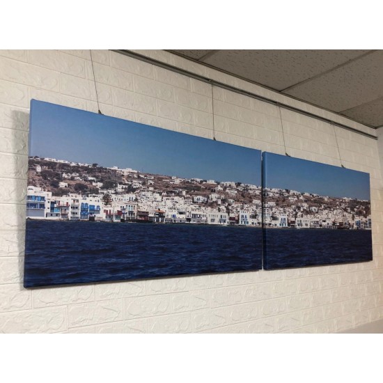 24mama掛畫 二聯式 客製化無框畫 尺寸圖像都可客製 無框畫 105x55cm-米科諾斯島城市