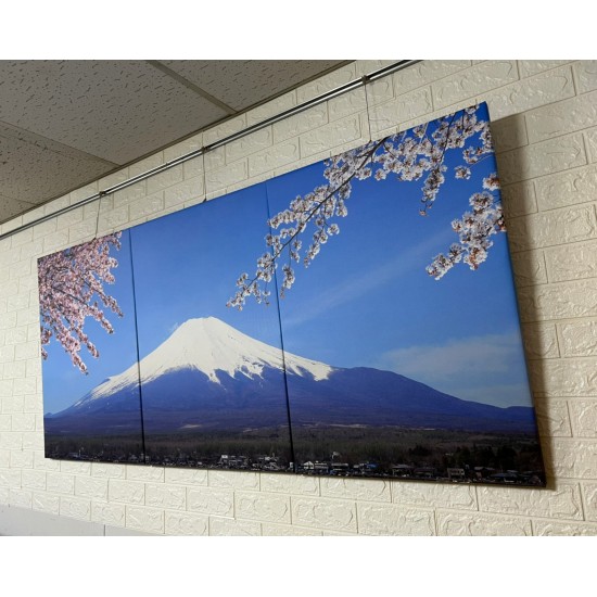24mama掛畫 三聯式 客製化無框畫 尺寸圖像都可客製 無框畫 60x80cm-富士山與櫻花在山中湖