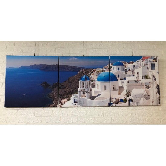 24mama掛畫 三聯式 客製化無框畫 尺寸圖像都可客製 無框畫 60x60cm-Santorini