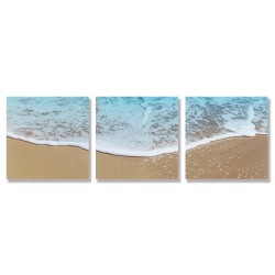 24mama掛畫 三聯式 海灘 沙 夏天 熱帶 禪 自然 無框畫 時鐘掛畫 30x30cm-海灘