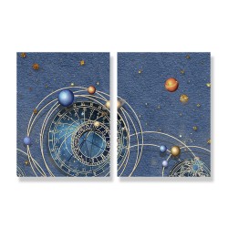 24mama掛畫 二聯式 宇宙 星空 錶盤 星星 藝術 現代 科學 無框畫 30x40cm-太陽系的行星