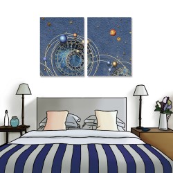 24mama掛畫 二聯式 宇宙 星空 錶盤 星星 藝術 現代 科學 無框畫 30x40cm-太陽系的行星