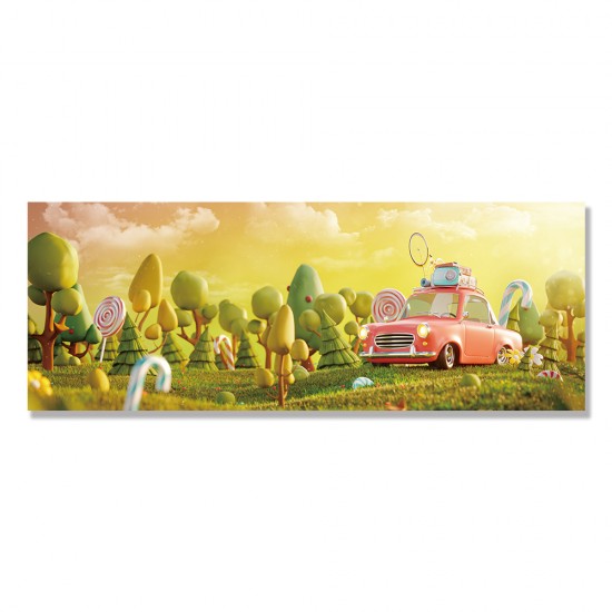 24mama掛畫 單聯式 森林 童年 糖果 無框畫 時鐘掛畫 80x30cm-可愛小汽車