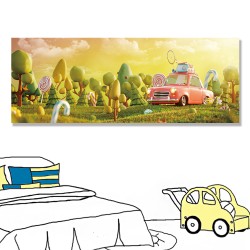 24mama掛畫 單聯式 森林 童年 糖果 無框畫 時鐘掛畫 80x30cm-可愛小汽車