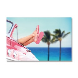 24mama掛畫 單聯式 旅遊 自由 涼爽 敞篷車 放鬆 夏天 夏威夷 無框畫 時鐘掛畫 60x40cm-享受假期