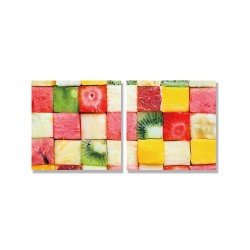 24mama掛畫 二聯式 熱帶 新鮮 美食 西瓜 香蕉 菠蘿 草莓 獼猴桃 葡萄柚 無框畫 30x30cm-水果丁排列
