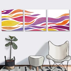 24mama掛畫 三聯式 裝飾 繽紛 豐富 顏色 彩色 現代 設計 波浪 無框畫 30x30cm-藝術彩繪