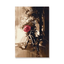 24mama掛畫 單聯式 自行車 紅帽 藝術繪畫 樹 老式 無框畫 40x60cm-復古小街景