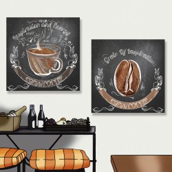 24mama掛畫 二聯式 靈感 能量 藝術插圖繪畫 杯子 生活 飲料 素描 餐廳 懷舊 無框畫 30x30cm-復古咖啡