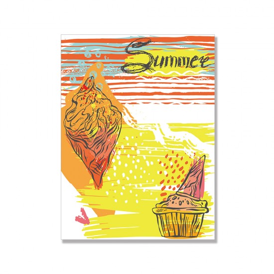 24mama掛畫 單聯式 西瓜 海錨 海浪 皇冠 冰淇淋錐 時尚 插圖 無框畫 30x40cm-夏季藝術