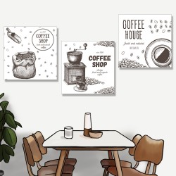 24mama掛畫 三聯式 藝術插圖 繪畫 杯子 裝飾 復古 早晨 餐廳 無框畫 30x30cm-素描咖啡