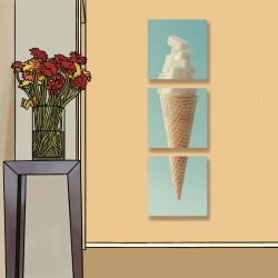 24mama掛畫 三聯式 食物 甜點 夏天 冰淇淋 創意 無框畫 30x30cm-方糖甜筒