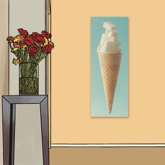 24mama掛畫 單聯式 食物 甜點 夏天 冰淇淋 創意 無框畫 30x80cm-方糖甜筒