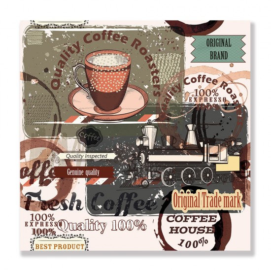 24mama掛畫 單聯式 餐廳 藝術 裝飾 火車 插圖 無框畫 30x30cm-復古咖啡01