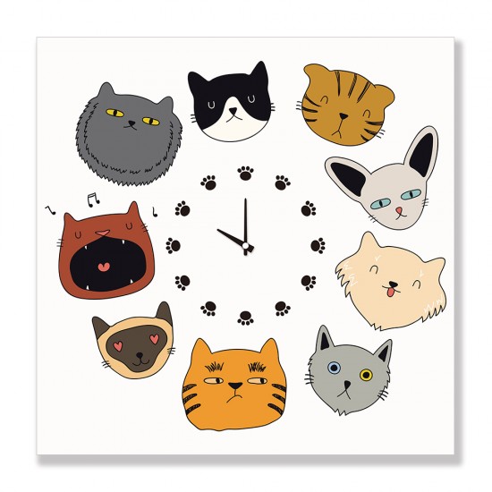24mama掛畫 單聯式 彩色 塗鴉 可愛 有趣 動物 插圖 快樂 無框畫 時鐘掛畫 30x30cm-貓愛好者