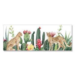 24mama掛畫 單聯式 仙人掌 動物 肉質植物 非洲 藝術插畫 無框畫 80x30cm-熱帶花卉與豹