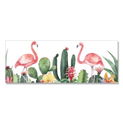 24mama掛畫 單聯式 仙人掌 紅鶴 火烈鳥 動物 肉質植物 藝術插畫 無框畫 80x30cm-熱帶花卉與鳥