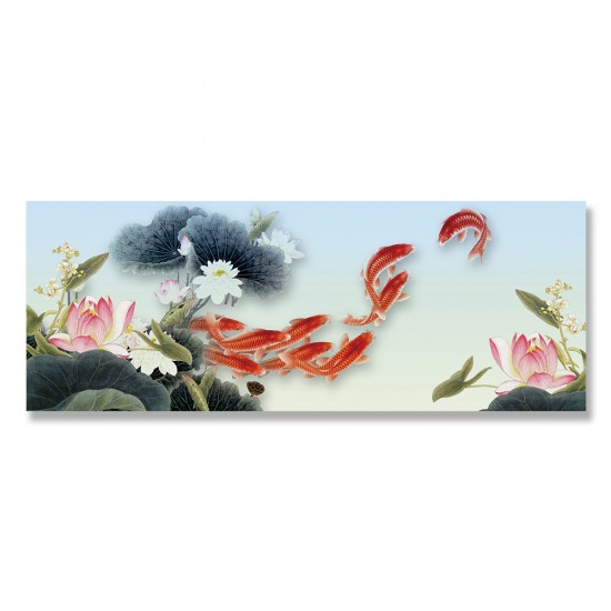 24mama掛畫 單聯式 動物 魚 花卉 藻類 靜思語 無框畫 80x30cm-金魚與百合