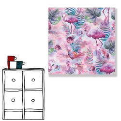 24mama掛畫 單聯式 火烈鳥 熱帶 花卉 棕梠葉 動物  藝術 玫瑰 無框畫 30x30cm-粉紫紅鶴