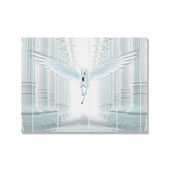 24mama掛畫 單聯式 光 浮雕柱 翅膀 動物 無框畫 40x30cm-白色獨角獸