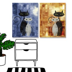 24mama掛畫 二聯式 黑白 橙色 藍色 動物 貓咪 無框畫 30x40cm-貓咪畫布