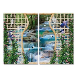 24mama掛畫 二聯式 動物 鳥 金魚 森林 植物 花卉 無框畫 40x60cm-美麗的瀑布