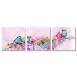 24mama掛畫 三聯式 抽象 五顏六色 動物 春天 藝術繪畫 花卉 無框畫 30x30cm-色彩鳥