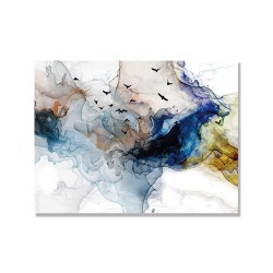24mama掛畫 單聯式 鳥 動物 抽象 現代藝術插圖 豐富多彩 無框畫 40x30cm-多色波浪煙